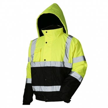 Hi-Vis Insulated Safety Bomber Reflective Jacket Coat Road Work Fleece Lining